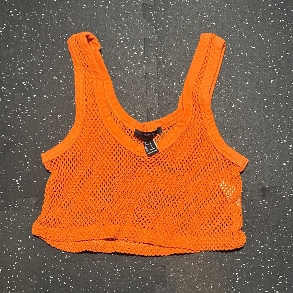 Forever 21 Bright Orange Mesh Top